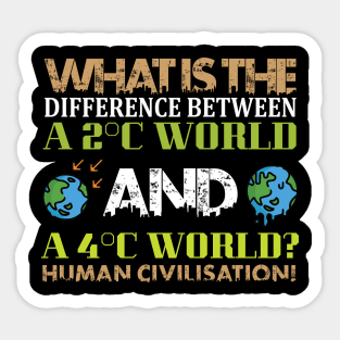 The Difference between 2C and 4C World- Nature Protection Climate Change Quote Sticker